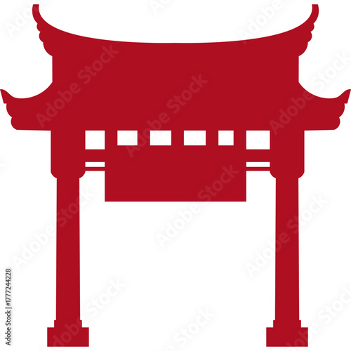 Red Chinese Gate Silhouette