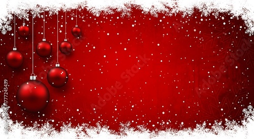 Elegant Christmas background featuring red ornaments and snow, perfect for festive designs and holiday promotions, creating a warm and inviting mood