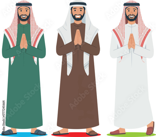 Arabian Man Cartoon Character Set  Traditional Clothing and Cultural Expressions