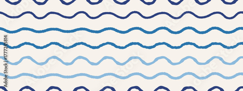 Blue wavy baby pattern with curvy lines. Hand drawn seamless bg for decor, textiles, wallpaper, fabric, and gift wrapping.