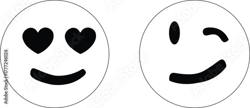 Simple Black and White Winking Smiley Face and happy face emoticon Icon for Flirty or Playful Moods