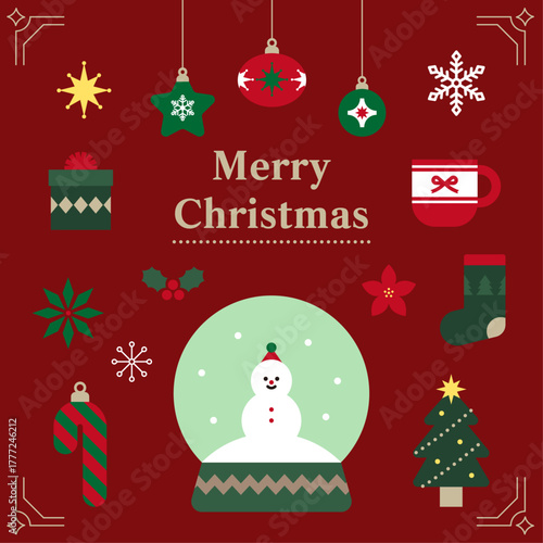 크리스마스 벡터 일러스트레이션, 오너먼트, 선물, 스노우볼, 양말, 트리, 눈꽃