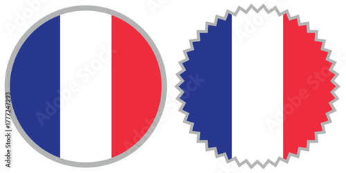 Round French Flag Circle Badge Vector – Blue White Red Circle Symbol Illustration