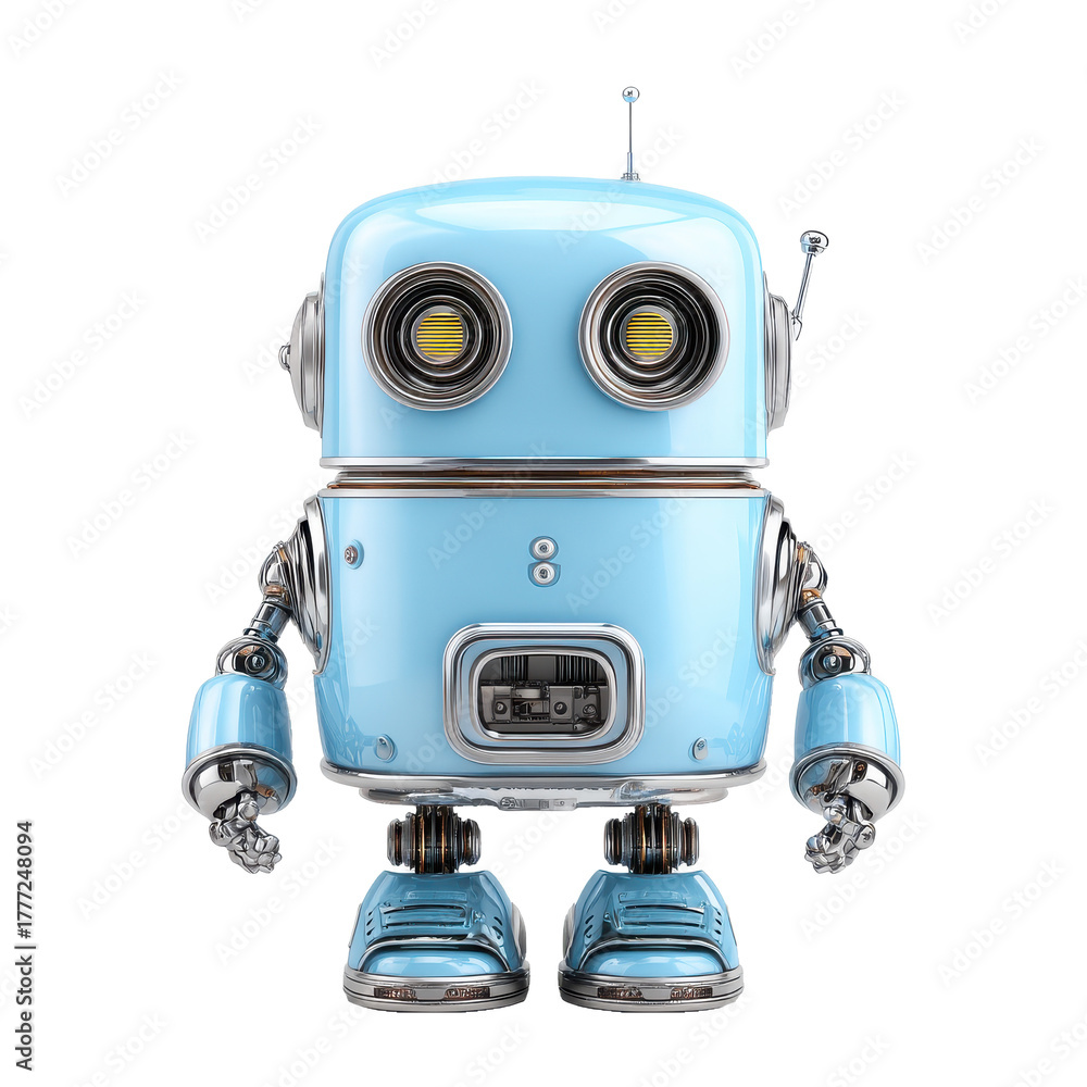 Fototapeta premium Light blue robot 3D figure png character png tech png cute png cartoon png AI png friendly png toy png futuristic png digital png transparent background image