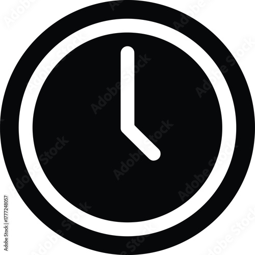 Black clock icon with white hands time symbol