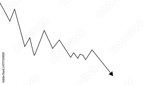 Black jagged line graph showing a downward trend isolated on transparent background .Vector illustration EPS 10 .