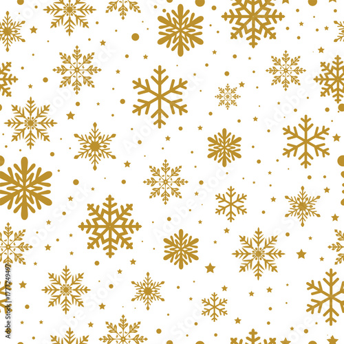 Golden Snowflake Pattern on White Background for Christmas and Winter Decoration
