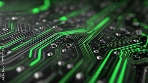 Macro Photography of a Glowing Green Electronic Circuit Board