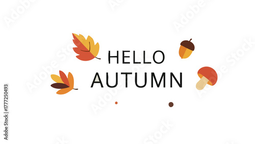 Autumn-themed graphic with the words "Hello Autumn" and various fall elements.