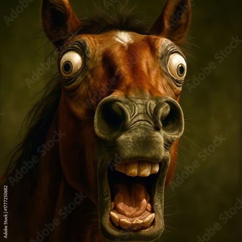 A horse with its mouth open and teeth showing