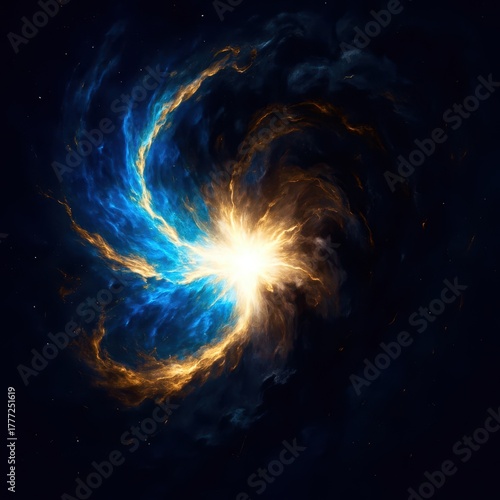 A bright light is in the center of a dark space