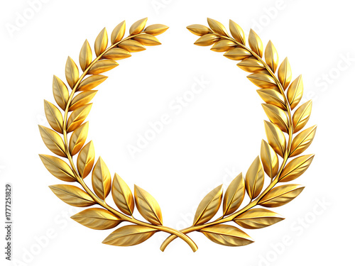 golden laurel wreath isolated on white background , PNG. AI Generated.