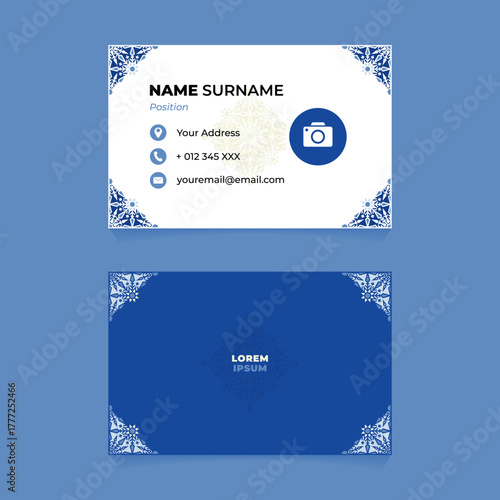 Blue elegant business card template, Ornamental floral design
