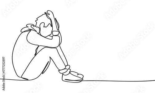 Single Line Drawing of a Person Experiencing Sadness and Despair