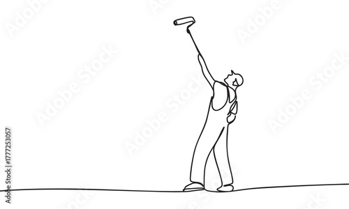 Continuous Line Drawing of a Painter at Work