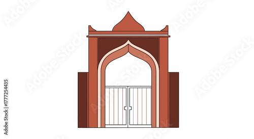 Archway with a domed top intricate designs and closed double doors