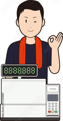 レジスターと男性飲食店スタッフ⑦