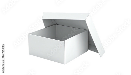Clean white box with a hinged lid slightly ajar