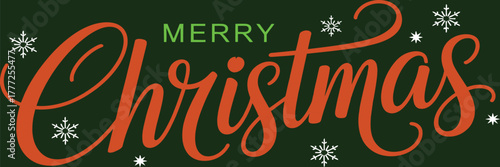Merry Christmas red vector brush calligraphy with elegant flourishes, stylish handwritten lettering design for greeting cards, posters, gift tags, holiday banners, and festive decoration projects, per