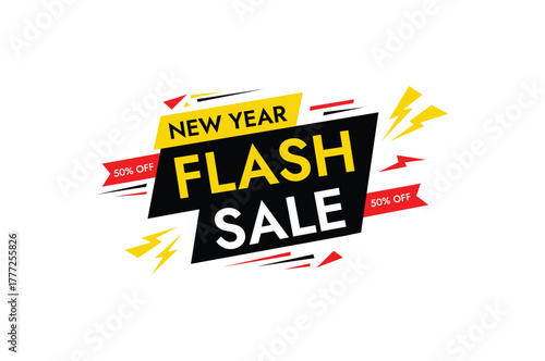 Grab amazing deals now with this vibrant New Year flash sale promotional graphic and save 50% on select items