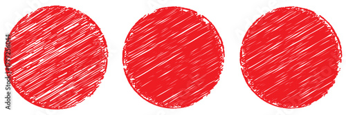 Brush red stroke circle japan sun frame. Hand drawn rough scribble texture effect red circle. Grunge crayon japanese flag stamp. Pencil, marker stroke paint. Vector illustration