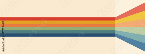 Warm rainbow stripes background.Vector abstract perspective. Used for retro cover or geometric art template in 1970s palette.