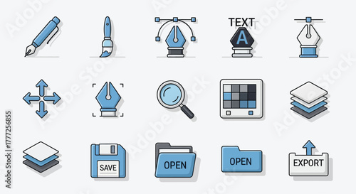 Set of graphic design icons creative tools and elements for web and mobile applications isolated on white background