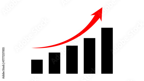 Black graph with red arrow rising up concept of stock market business growth, increasing financial profit, business grow up trend sign. Business growth data analytics graph. Vector illustration.
