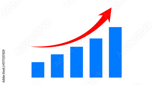 Blue graph with red arrow rising up concept of stock market business growth, increasing financial profit, business grow up trend sign. Business growth data analytics graph. Vector illustration.