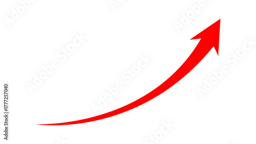Long curved red arrow rising up concept of stock market business growth, increasing financial profit, business grow up trend sign. Business growth upward arrow. Vector illustration.