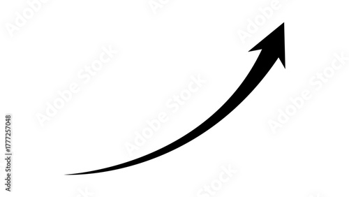 Long curved black arrow rising up concept of stock market business growth, increasing financial profit, business grow up trend sign. Business growth upward arrow. Vector illustration.