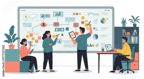 Team Collaborating on Business Strategy Presentation.