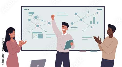 Team Celebrating Success with Presentation and Applause.