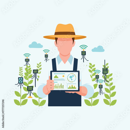 Precision agriculture farmer using technology.