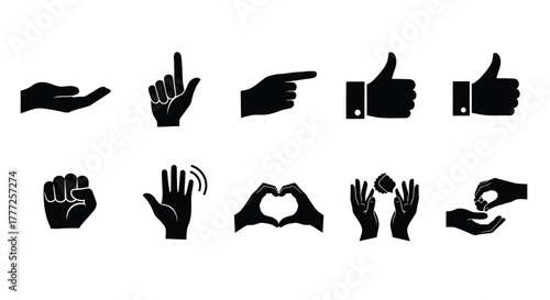 Set of hand gesture icons simple flat design for user interface isolated on white background