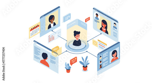 Vector Illustration of Online Meeting and Networking Concept.