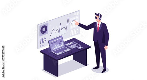 Businessman Analyzing Data with Virtual Reality Headset.