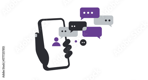 Smartphone Hand Holding with Chat Bubbles Illustration.