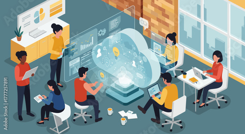 Team Working on Cloud Computing and Data Analysis.