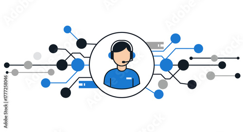 Customer Service Representative with Headset and Network Design.