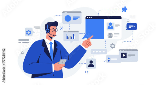 Customer Service Representative Explaining Digital Interface Concepts.