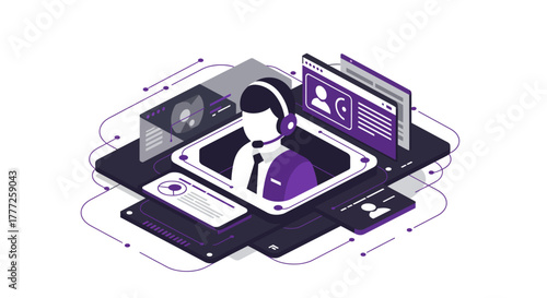 Isometric Illustration of Customer Service Representative.
