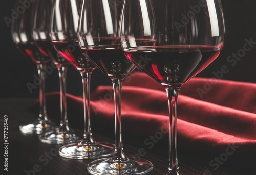 Wallpaper Mural Close-up of red wine glasses on dark reflective surface Torontodigital.ca