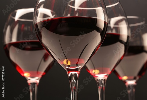 Wallpaper Mural Close-up of red wine glasses on dark reflective surface Torontodigital.ca