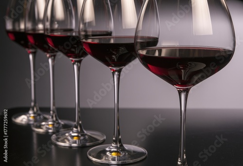 Wallpaper Mural Close-up of red wine glasses on dark reflective surface Torontodigital.ca