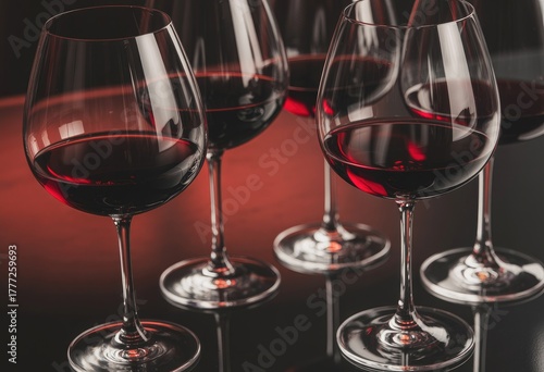 Wallpaper Mural Close-up of red wine glasses on dark reflective surface Torontodigital.ca