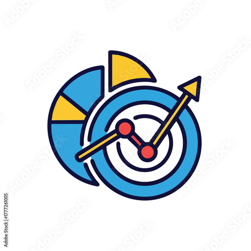 Bullseye target with arrow hitting center emblem.