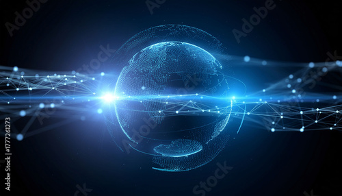 Wallpaper Mural Dynamic global network connects digital world with bright blue light and abstract data streams, representing innovation and connectivity Torontodigital.ca