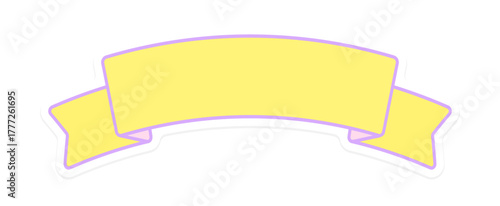 ポップでかわいい文字スペースのある黄色いリボン - 白枠付きシール風フレームや装飾のイラスト素材