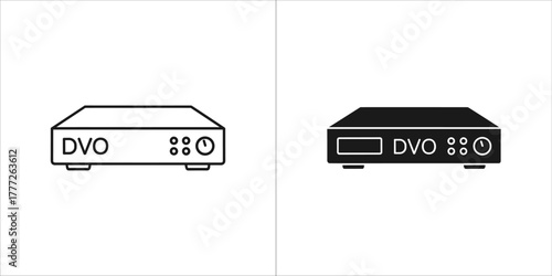 Two icons of a digital video recorder dvr, one in outline and one in silhouette